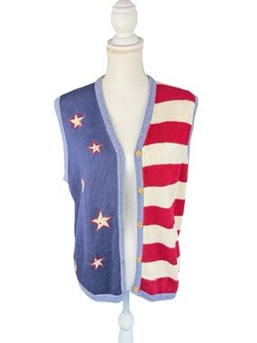 Karen Scott Americana Star-spangled Vest Red Cream/White Blue Stars & Stripes